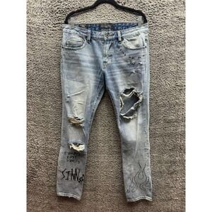 Cult Of Individuality Graphic Skinny Distressed Denim Jeans Mens Size 31 x 33
